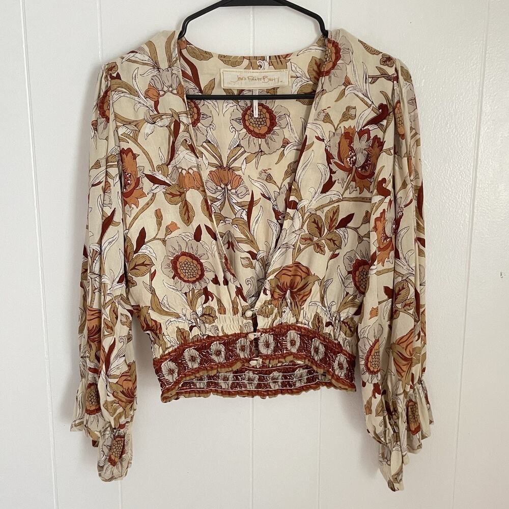 Jen's Pirate Booty Floral Blouse in Cream and Brown